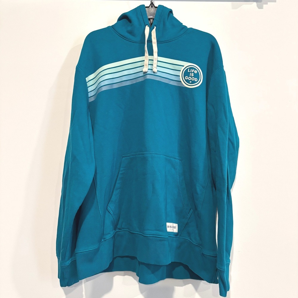 Life Is Good Hoodie XL Pullover Coastal Surf Beach Blue Hippie Oversized 21517